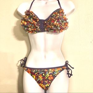 NWOT Floral Ruffle Bikini Set Size Medium
